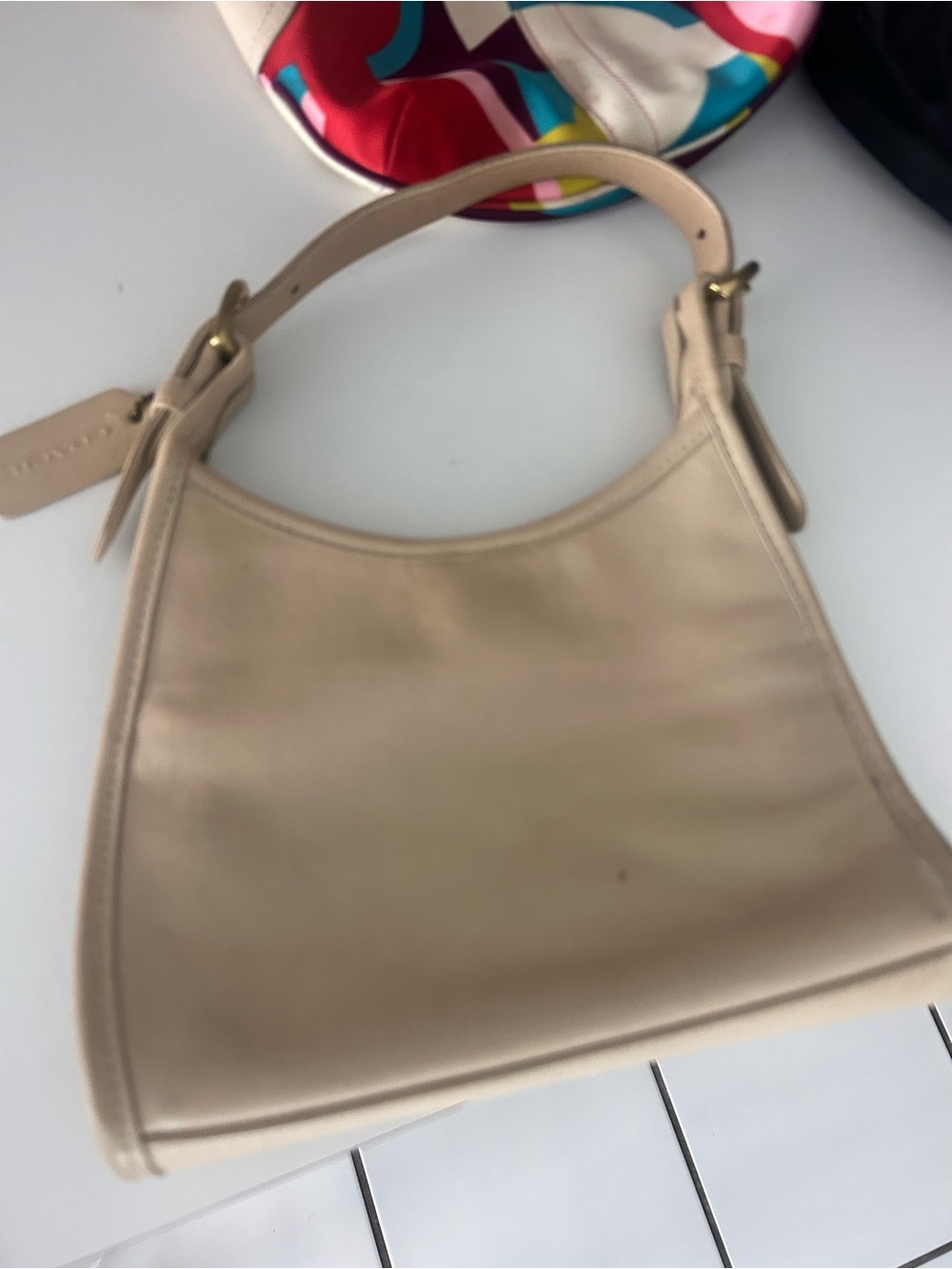 Coach Cream Leather Shoulder Hobo Bag